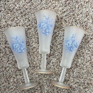 Elegant Frosted Glasses with Blue Floral Design
